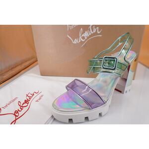 Christian Louboutin Duniss Lug PVC Sandals Pumps SZ 39.5 NIB $1095 purple Green